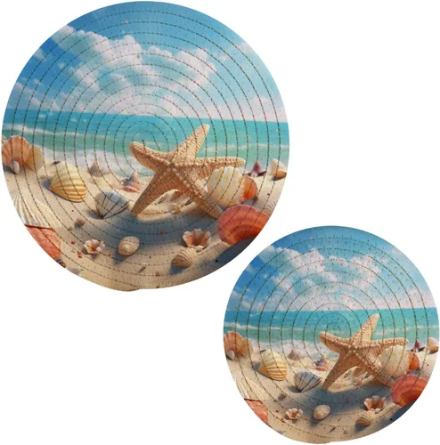 Vista 30 de Naanle Juego de salvamanteles de algodón moderno con diseño de estrellas y bandera de Estados Unidos para el 4 de julio, 2 posavasos redondos