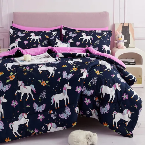Vista 23 de Mooreeke Juego de edredón individual para niños de 6 piezas, juego de ropa de cama azul para adolescentes, cama de tren de microfibra para niños