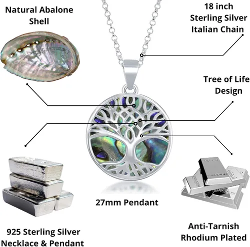 Vista 4 de Sterling Silver Turquoise Stone Abalone Mother of Pearl Necklaces for Women - Tree of Life Necklace - Heart Pendant Necklaces - Unique Jewelry Gifts