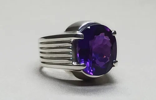 Vista 8 de Oval Cut 12 Carat Deep Purple Amethyst Mens Plain Ring Sterling Silver 925 Handmade Amethyst Ring Gift for Him