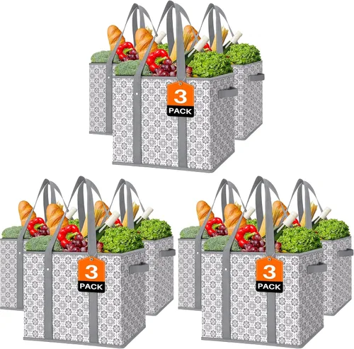 Vista 8 de WISELIFE Bolsas reutilizables para comestibles [2 unidades], bolsa grande para comestibles, resistente al agua, bolsa de compras plegable para ropa