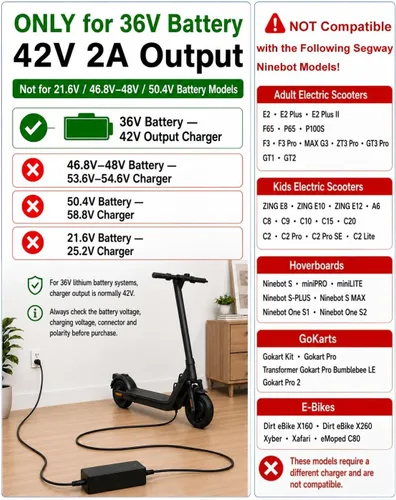 Vista 4 de Cargador VHBW 42V 2A compatible con scooter eléctrico Segway Ninebot