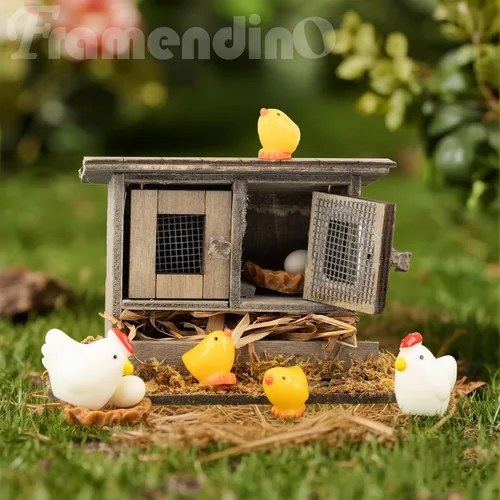 Vista 7 de Framendino, Paquete de 10 mini adornos de madera para gallinero, nido de huevo, decoración de jardín de hadas