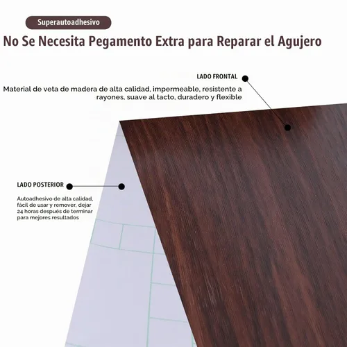 Vista 5 de Cinta de Reparación de Veta de Madera Realista de 4" x 33', Parche de Reparación de Veta de Madera Autoadhesivo para Mesas, Sillas, Puertas Marrón