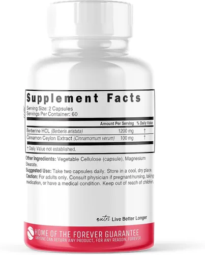 Vista 2 de Berberina Suplemento para bajar de peso 1300 mg - 120 cápsulas - Nutri Berberina con canela de Ceilán - Suplemento de berberina pura, más