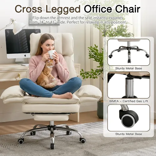 Vista 5 de Cloud - Silla de oficina con patas cruzadas con reposapiés, silla ergonómica ejecutiva grande y alta, reposabrazos abatibles para mascotas, silla