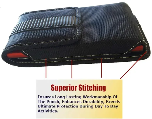 Vista 3 de Funda de nailon para teléfono celular para iPhone 11 (2019), XXL, resistente con soporte fijo para cinturón, cierre magnético, se adapta a fundas