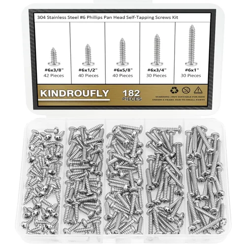 Vista 9 de 212 Piezas #4 x 3/8" 1/2" 5/8" 3/4" 1" Tornillos autorroscantes de cabeza avellanada Phillips, Juego de surtido de tornillos para madera, acero