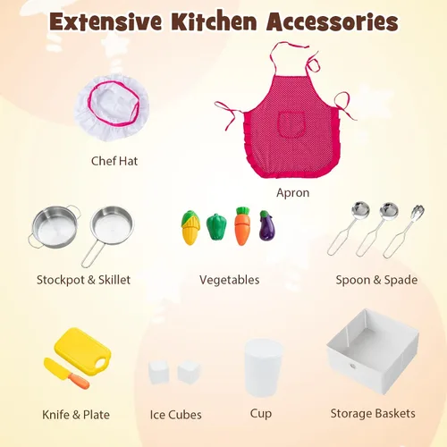 Vista 6 de INFANS Juego de cocina para niños con agua corriente real, juego de cocina de esquina de madera con luz de simulación de sonido y estufa