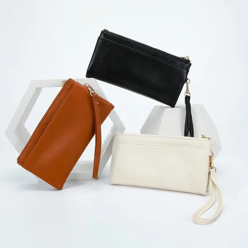 Vista 7 de Earnda Cartera fina con llavero y pulsera para mujer, organizador de tarjetas de crédito, bolso grande de viaje para mujer, Blanco, Classic