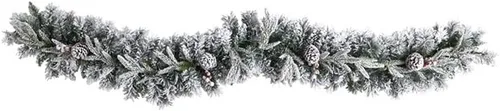Vista 2 de Pemberly Row Guirnalda de Navidad flocada de 6 pies con conos de pino y 35 LED blanco cálido