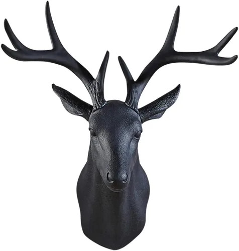 Vista 8 de Notakia Wall Charmers Cabeza de Ciervo Falsa Grande Negra Taxidermia Falsa Cabeza de Animal Decoración de Pared - Decoración de Granja Hecha a Mano