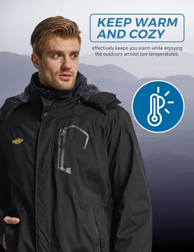 Vista 3 de Wantdo - Chaqueta de esquí impermeable con capucha, cálida, resistente al viento, la lluvia y el invierno, para hombre