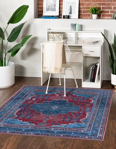 Vista 14 de Unique Loom Mangata Collection - Alfombra de área - Mary (rectangular 2' 0" x 3' 0", azul/negro)