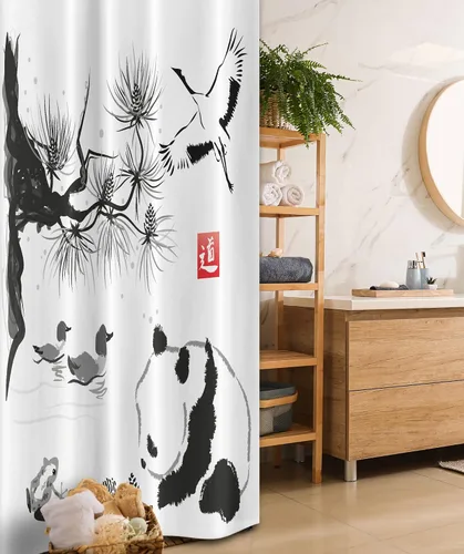 Vista 15 de set de cortina para baño decorativa de tela de poliéster con ganchos