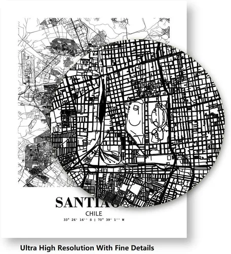 Vista 7 de Eleville 8x10 Unframed Santiago Chile City View Abstract Road Modern Map Art Print Poster Wall Office Home Decor Minimalist Line Art Hometown