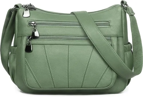Vista 7 de Bolso cruzado para mujer, bolso de hombro suave de piel sintética, bolso mediano y espacioso, bolso de mano de moda con asa superior