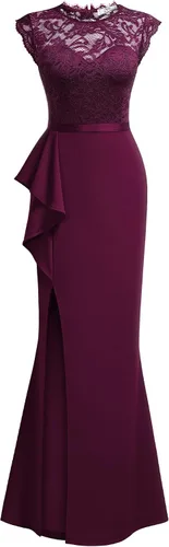 Vista 3 de MISSMAY Vestido largo formal de boda sin mangas con encaje floral retro para mujer