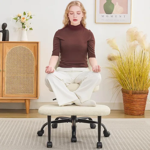Vista 5 de Silla de meditación con patas cruzadas, exquisitos muebles de oficina en casa, ergonómico arrodillado con soporte lumbar y taburete de altura Beige
