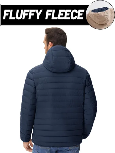 Vista 21 de MAGCOMSEN Chaqueta acolchada para hombre con capucha, forro de vellón, chaqueta térmica resistente al agua, chaqueta de plumón con cremallera