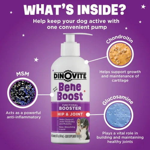 Vista 3 de Dinovite BeneBoost - Cubrealimentos para cadera y articulaciones para perros, sabor a tocino, 6 onzas Glucosamine, Chondroitin, MSM & Hyaluronic