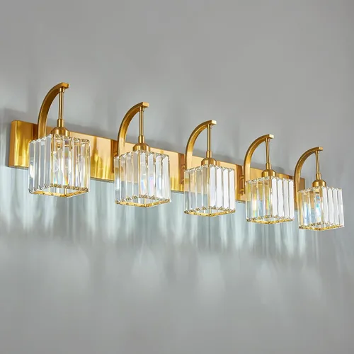 Vista 39 de Luces de tocador de cristal de 3 luces negras para tocador de baño, modernas lámparas de baño de cristal sobre espejo de 23.62 pulgadas de largo