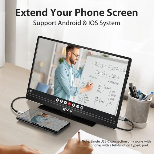 Vista 6 de KYY Monitor portátil de 15.6 pulgadas FHD 1080P USB-C HDMI con bolsa de cubierta inteligente y altavoces duales, pantalla externa de computadora