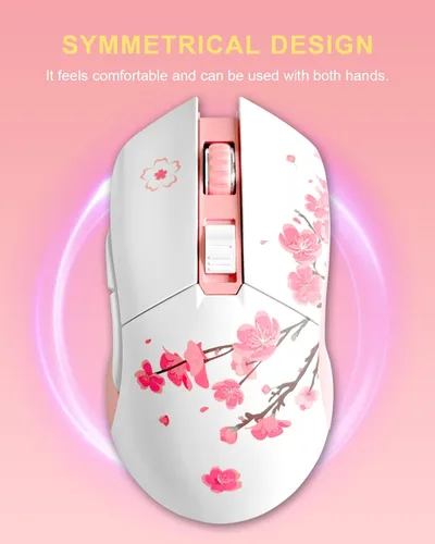 Vista 6 de DAREU Sakura - Mouse inalámbrico para juegos con cable, recargable de doble modo, 7 botones programables, 10 K DPI, RGB y 7 niveles de DPI