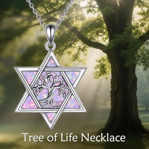Vista 13 de YFN Collar de estrella de David de plata de ley, concha de abulón, árbol de la vida, joyería judía, regalos para mujeres y hombres