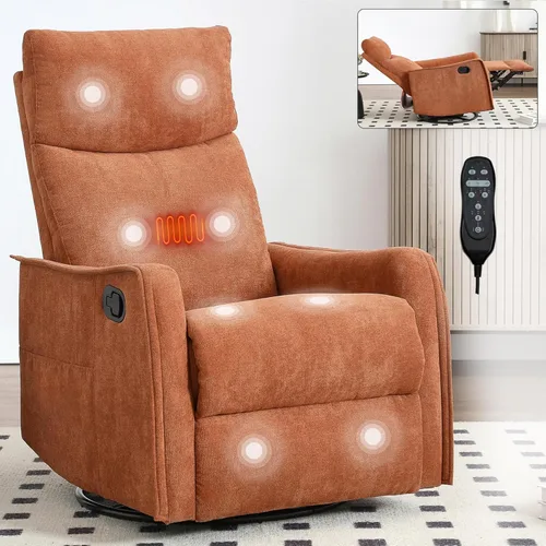 Vista 11 de Silla reclinable con masaje y calor, silla reclinable giratoria con respaldo alto, sillones reclinables manuales Lazy Boy para adultos, silla