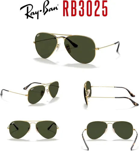 Vista 7 de Ray-Ban RB3025 - Lentes de sol de aviador de metal para hombre y mujer + paquete con kit de cuidado de gafas iWear de diseñador
