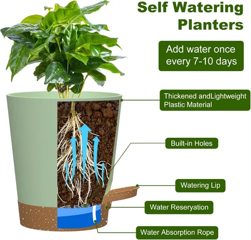 Vista 4 de Macetas de riego automático, macetas de 4 pulgadas con múltiples agujeros de drenaje de malla, macetas pequeñas de plástico para plantas y flores