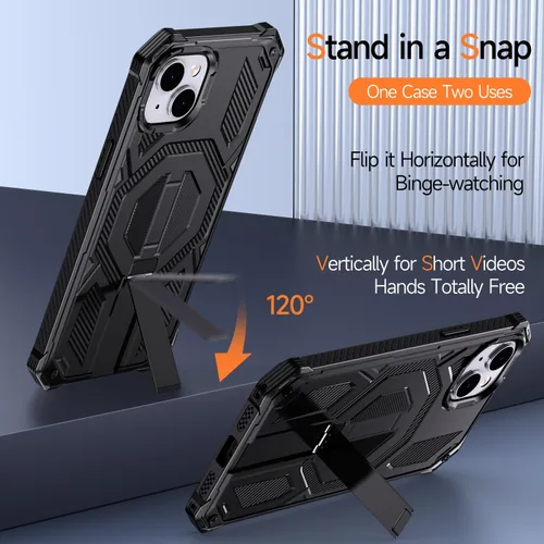 Vista 3 de Funda magnética para iPhone 15 con soporte y protector de pantalla [compatible con Magsafe] antideslizante, cuerpo completo, doble capa, resistente