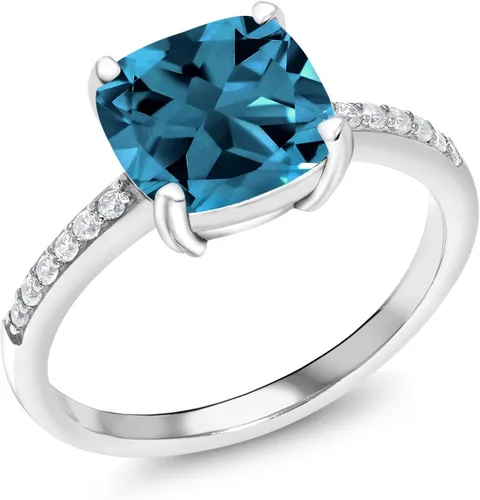Vista 3 de Gem Stone King Anillo de compromiso de plata de ley 925 con piedra preciosa de corte cojín de 0.315 in Anillo de compromiso de aniversario de boda
