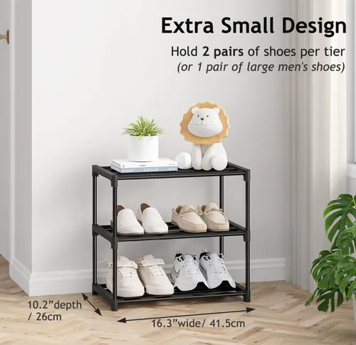 Vista 3 de Autonomier - zapatero pequeño apilable de 3 niveles, estante estrecho para zapatos de niños, niños pequeños y adultos, estante para zapatos ligero