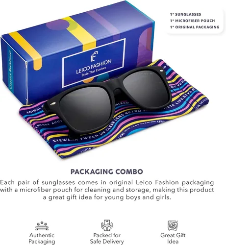 Vista 5 de LEICO FASHION Gafas de sol polarizadas retro para niños y niñas de 3 a 12 años inastillables con protección UV para niños pequeños