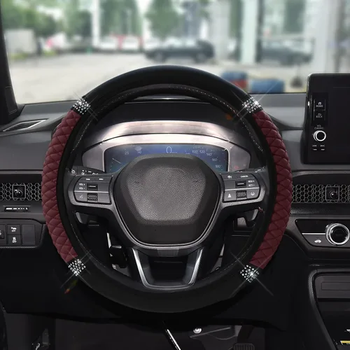 Vista 19 de Funda de Volante de Cuero Suave con Brillos, 15 Pulgadas, con Diamantes de Imitación Coloridos, Protector de Volante Elástico Automático