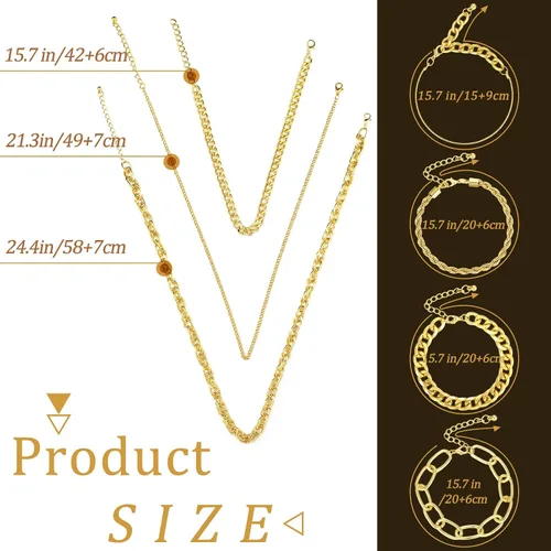 Vista 3 de Glenmal 7 Pcs Chain Necklace Bracelet Sets 90s Jewelry for Women Girls 80s 90s Hip Hop Layered Plated Dainty Chain Necklace Bracelet Set
