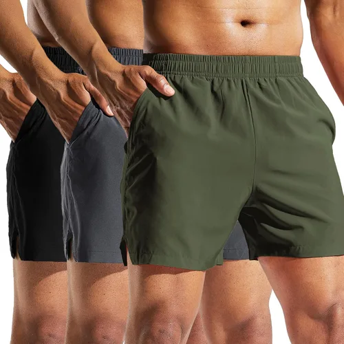 Vista 10 de MIER Paquete de 3 pantalones cortos deportivos para correr de 5 pulgadas, de secado rápido, ligeros, para gimnasio, entrenamiento, deportes