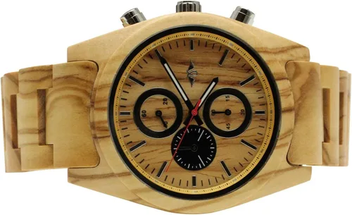 Vista 4 de Madera de arce reloj con diales Múltiples Color Plateado y Negro con pulsera de arce