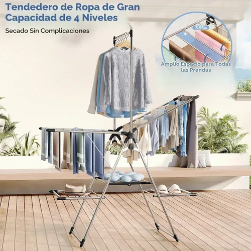 Vista 2 de APEXCHASER Estante de secado de ropa plegable de gran capacidad, estante de secado de lavandería de acero inoxidable resistente con colgador