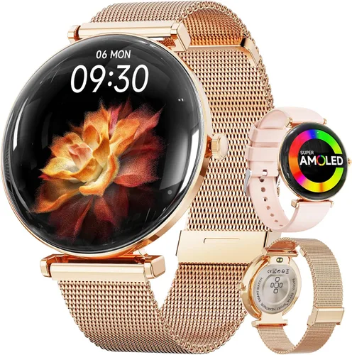 Vista 10 de Hwagol - Relojes inteligentes para mujer compatibles con iPhone Android [llamadas/cuerpo delgado de metal], pantalla AMOLED microesférica de 1.43