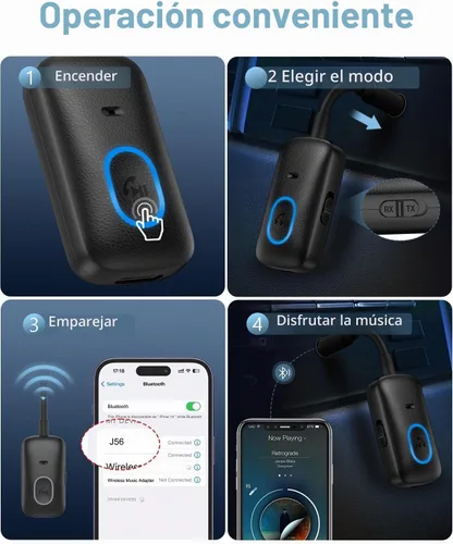 Vista 4 de Bluetooth 5.4 Adaptador AUX para coche, receptor transmisor 2 en 1