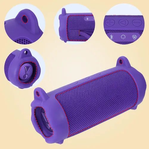 Vista 5 de Funda de silicona compatible con altavoz portátil impermeable JBL Flip 7 (cubierta negra)
