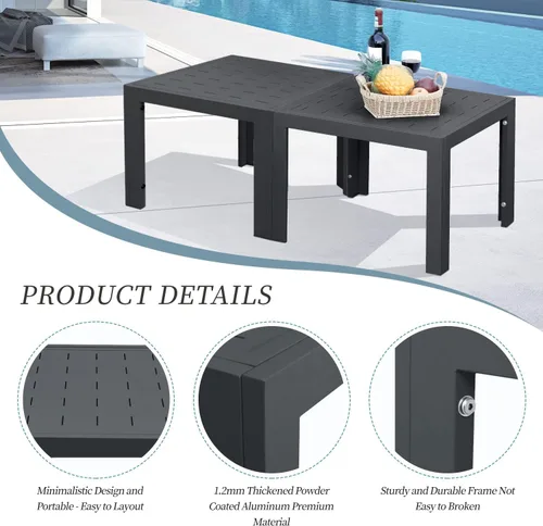 Vista 3 de NICESOUL® Mesas auxiliares de aluminio, 2 piezas, mesas de té grises para patio al aire libre, porche, muebles de patio trasero, piezas en pares