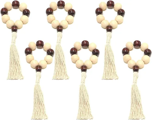 Vista 3 de Juego de 6 servilleteros con cuentas de madera Servilleteros de madera rústica para decoración de mesa Servilletero de LEBEJUA hecho a mano