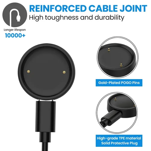 Vista 2 de Diseñado para Amazfit Bip 6 / Active 2, cable de carga cuadrado Active 2 de 3.3 pies, cable USB C de repuesto portátil, reloj inteligente tipo C