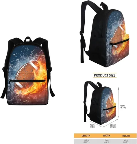 Vista 123 de FOR U DESIGNS Fuego baloncesto impreso niños escuela mochilas viaje mochila libro bolsa