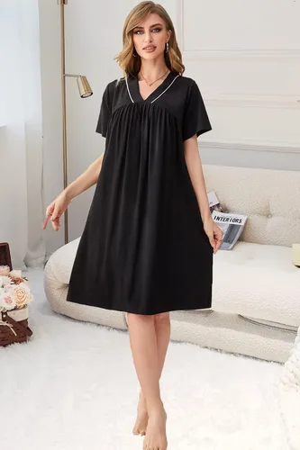 Vista 3 de ft FENTENG Camisones para mujer, ropa de dormir holgada de manga corta, cuello en V, camisones cómodos S-3XL