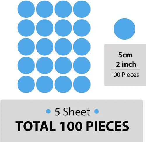 Vista 5 de Calcomanías de pared multicolor y mate, puntos de vinilo de 2 pulgadas, paquete de 100 calcomanías de pared para despegar y pegar (azul bebé)